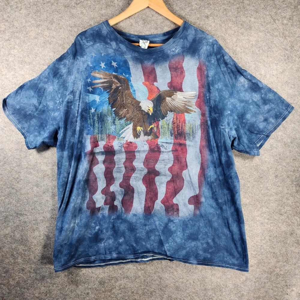 Tie Dye Eagle‎ American Flag Graphic T-Shirt Blue Delta Pro Weight Tee Mens 2XL